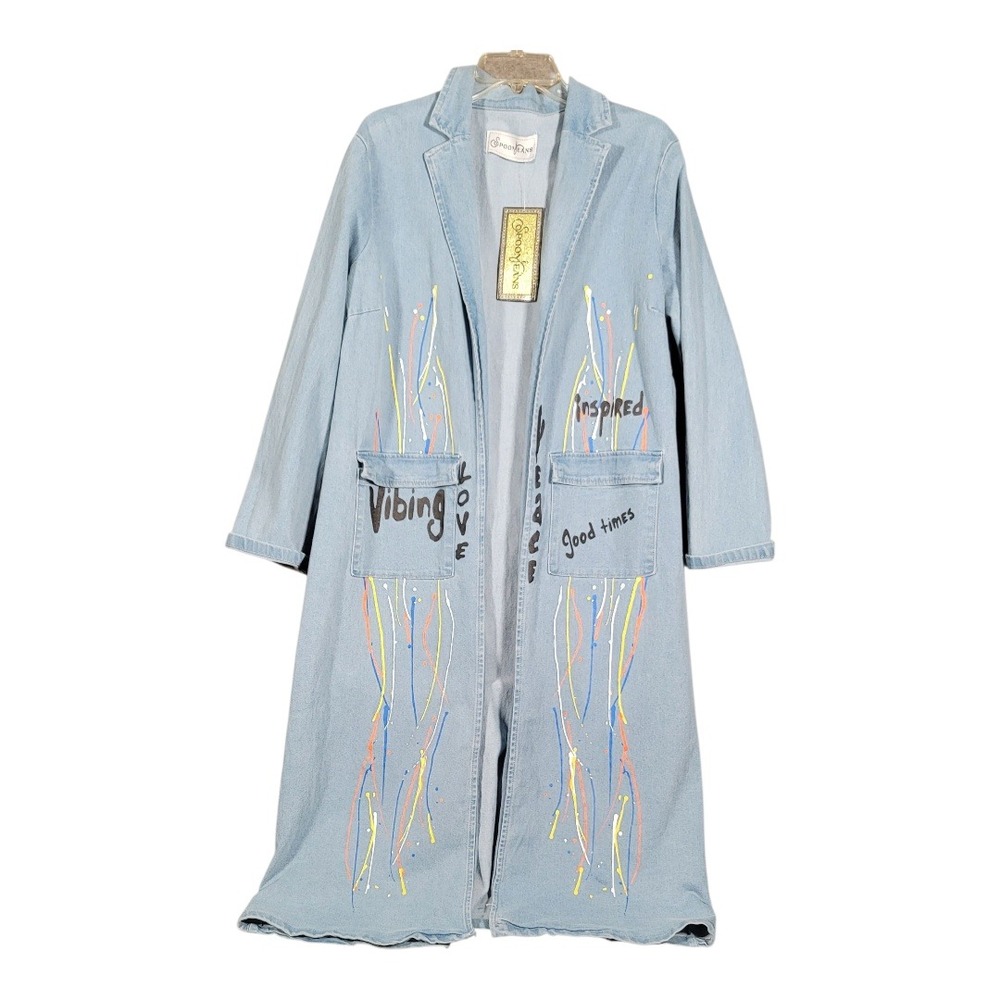 NWT Spoon Jeans Be Inspired Midi Denim Trench Paint Splatter Streetwear 1X - Picture 2 of 12